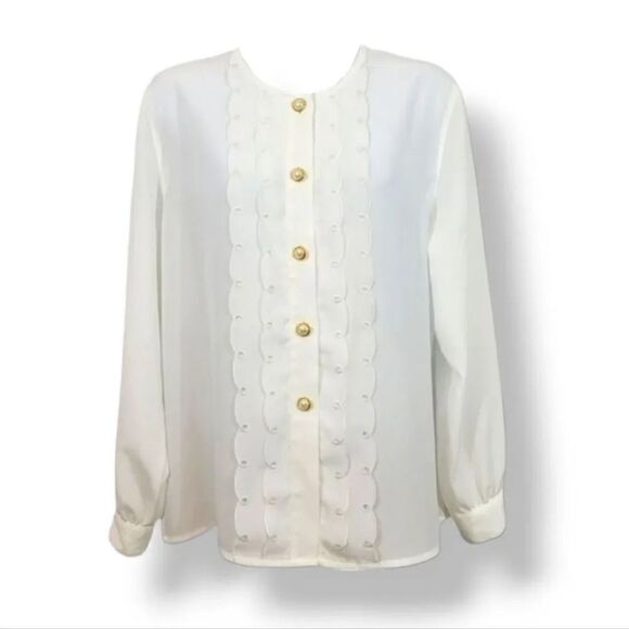NEW Vintage Christie & Jill Petites Embroidered Gold Pearl Button Down Blouse - Picture 9 of 9